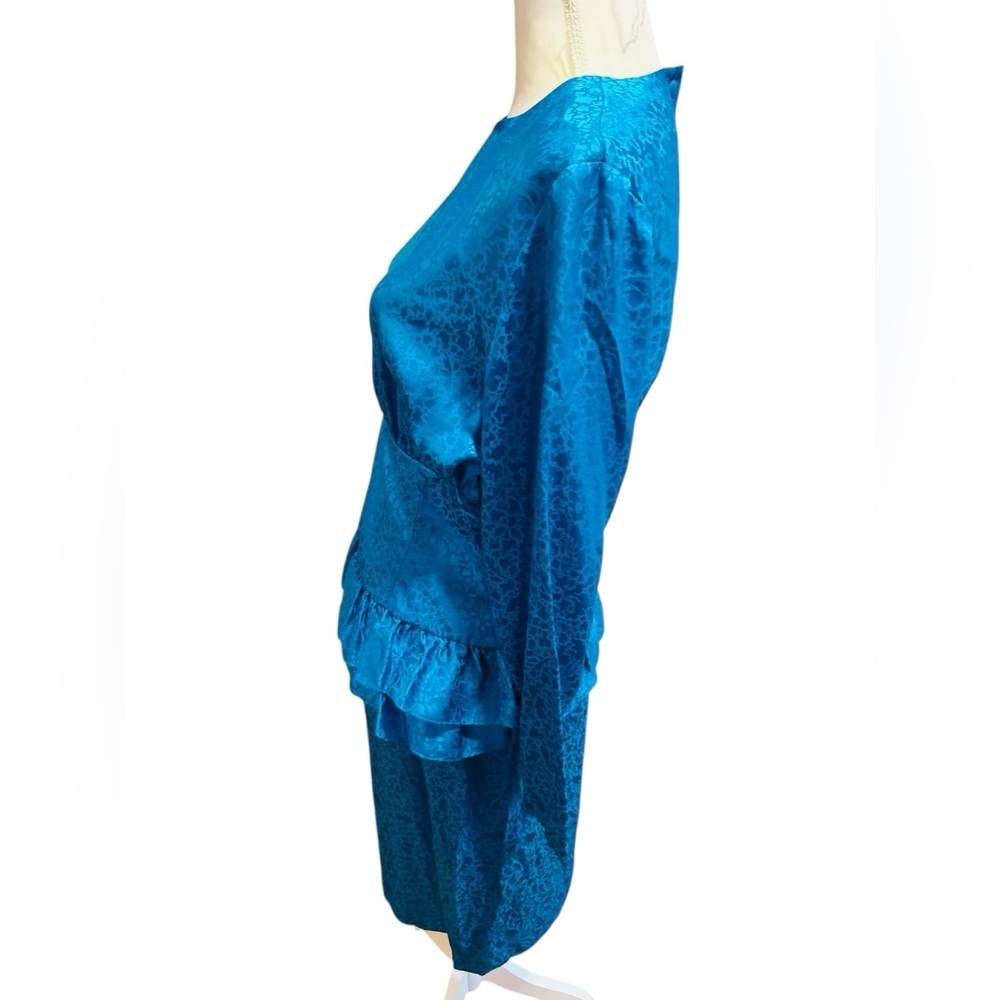 RARE Vintage 80s Courtenay Silk Peplum Dress Deadstock Statement electric Blue - Picture 5 of 7